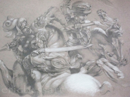 Copy of Ruben's Drawing of Da Vinci's Battle at Anghiari, Graphite/White Chalk, 16x20, 2011